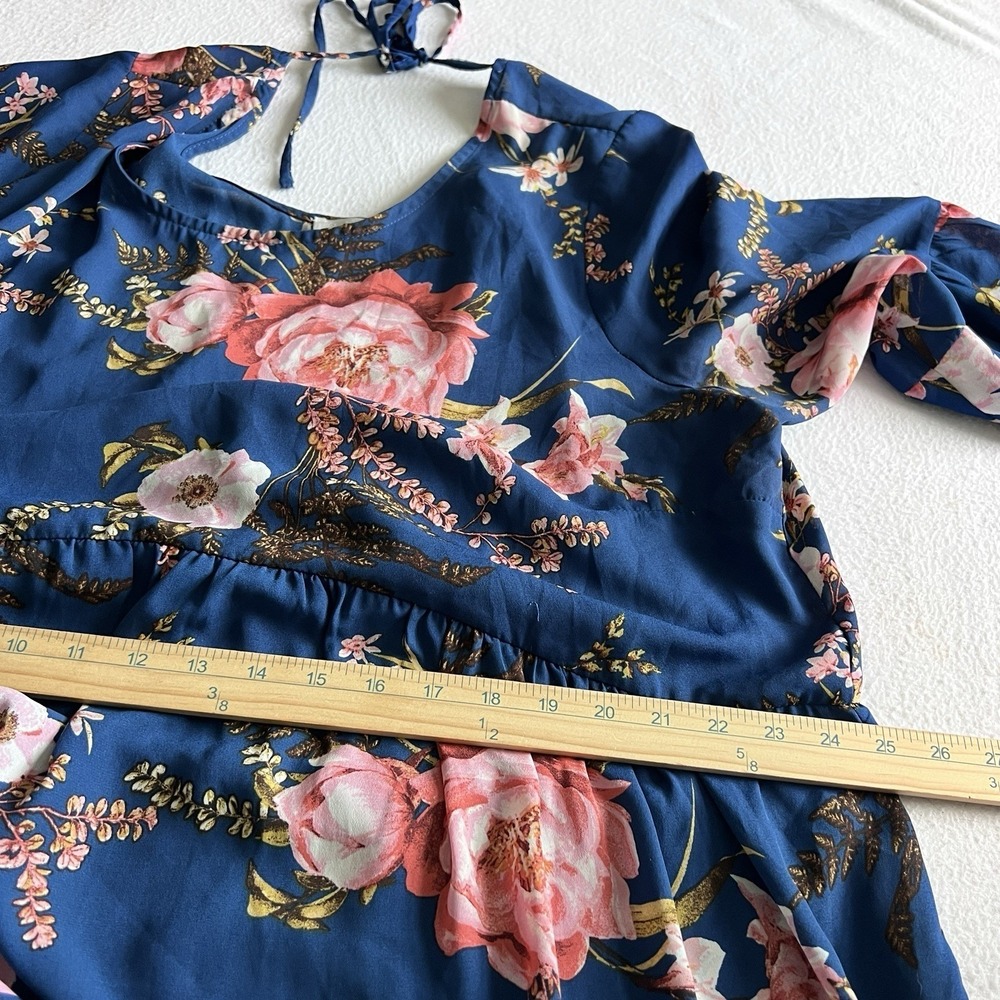Moa Moa Dress Womens 3X Blue Floral Bell Sleeve Babydoll Boho Cottagecore Spring - Picture 6 of 9